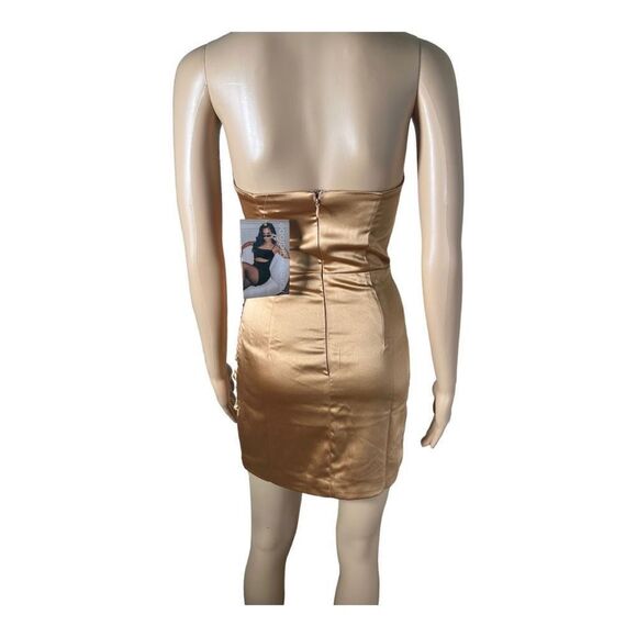NWT Naked Wardrobe Revolve The Statement Strapless Gold Satin Dress Size XS - Picture 2 of 6